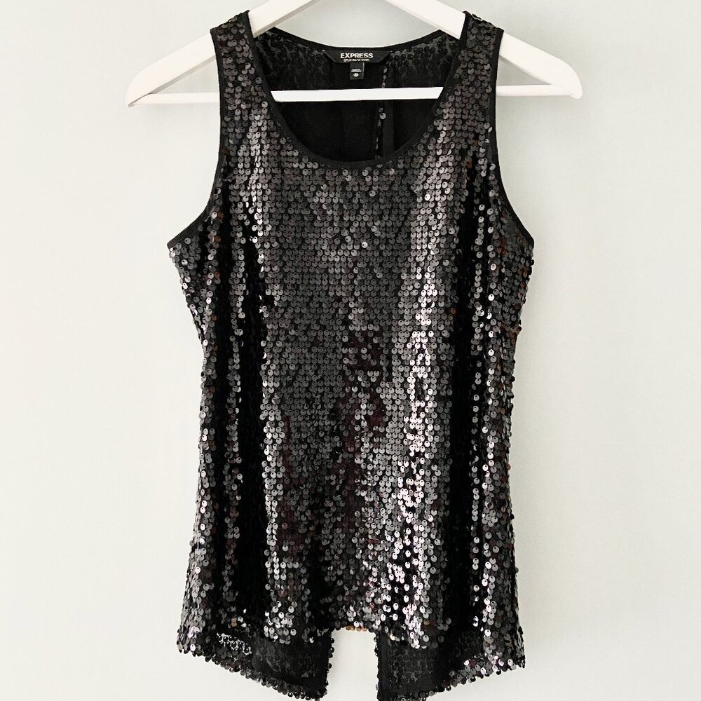 ⭐️Host Pick⭐️ EXPRESS Black Sequin Split Back Top - Size XS
